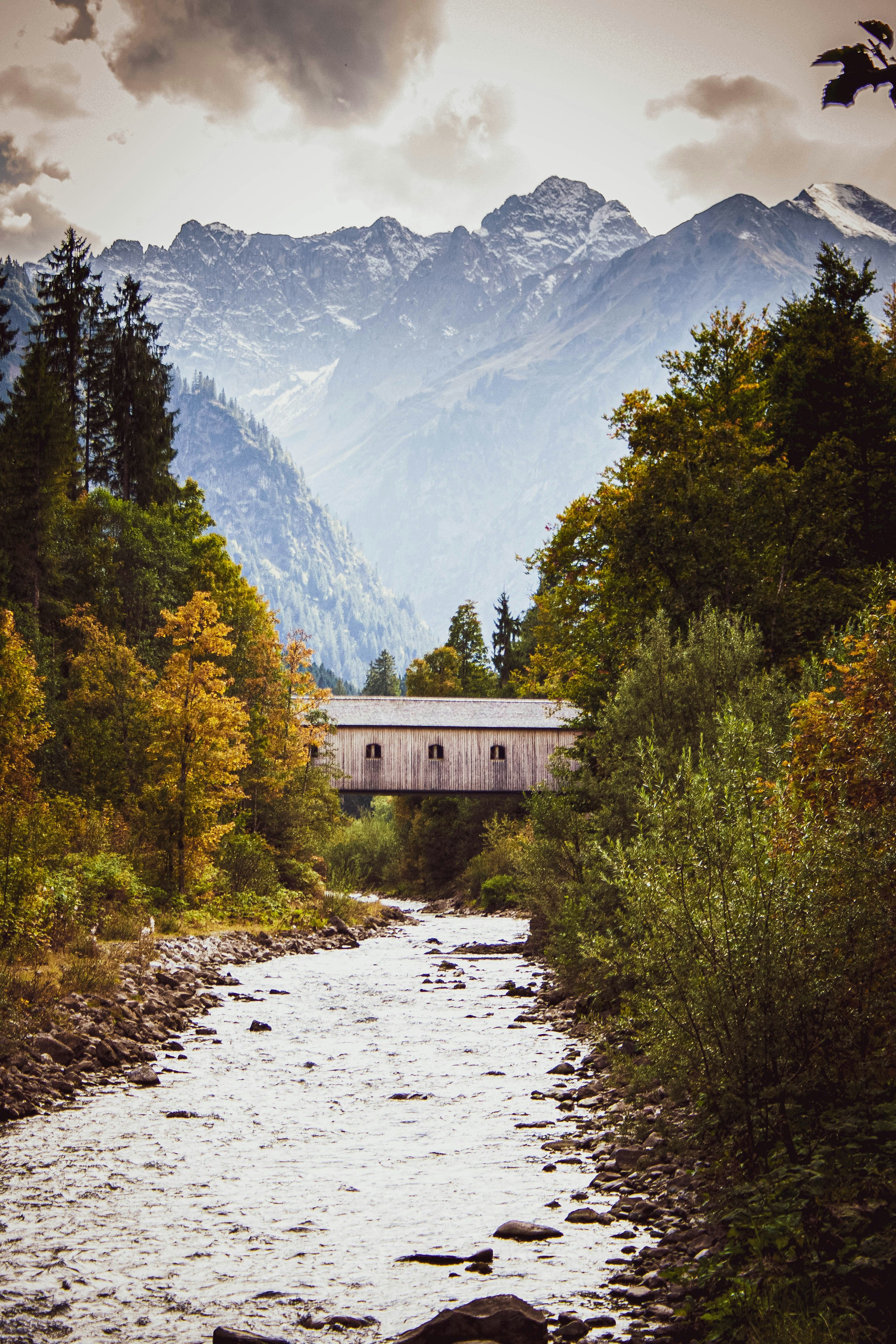 White and brown house near green trees and mountain during daytime ...