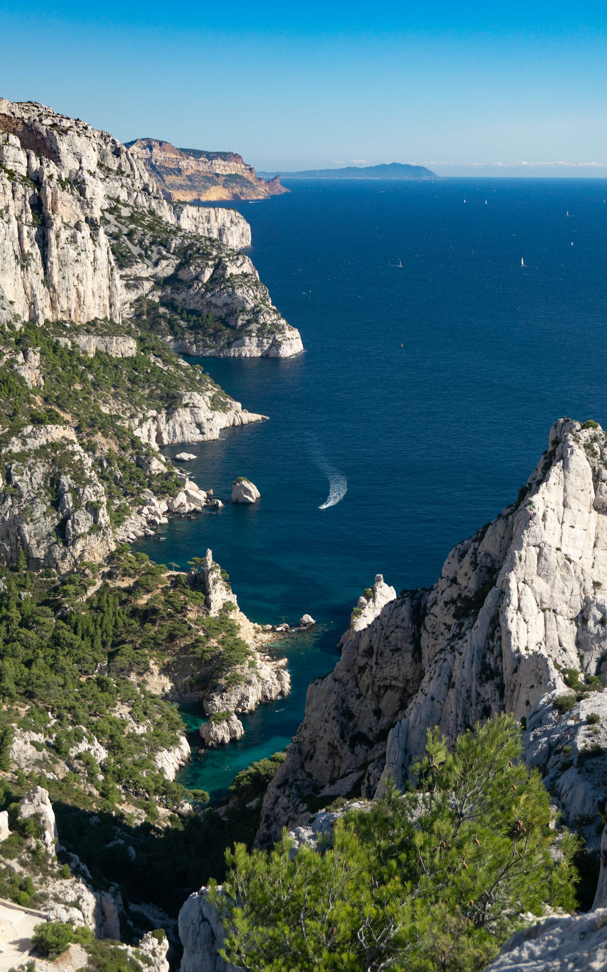 A view over the water from a cliff in the Calanques