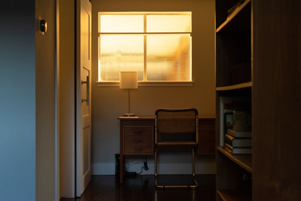 white table lamp on brown wooden table