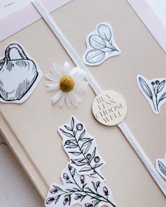 white and black heart and flower illustration