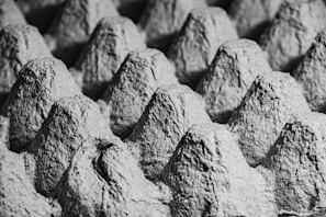 Close-up of molded pulp egg trays stacked neatly in a bright workshop