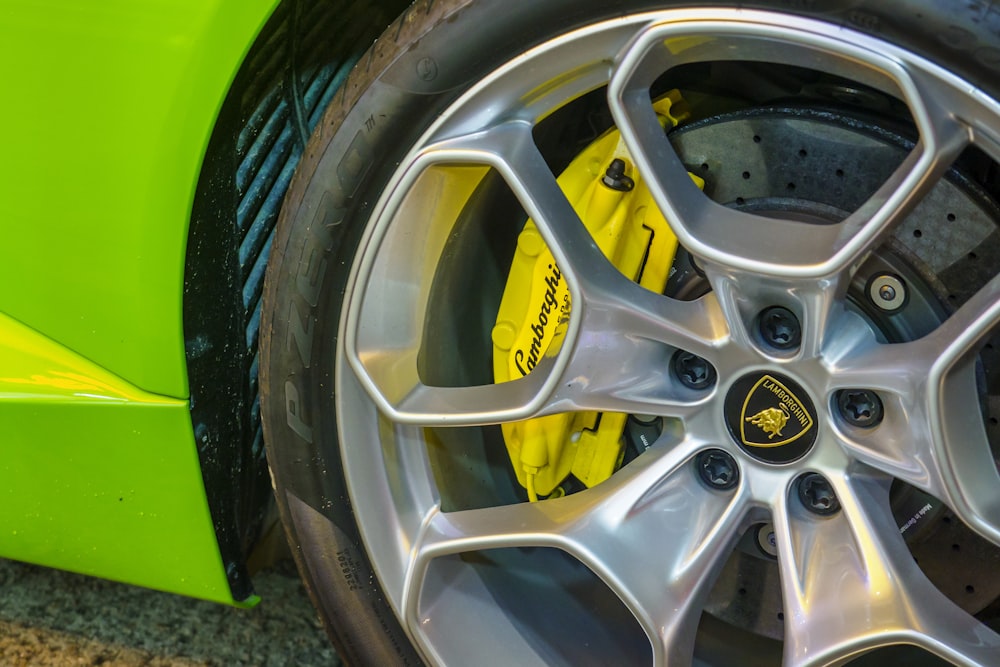 yellow and silver car wheel