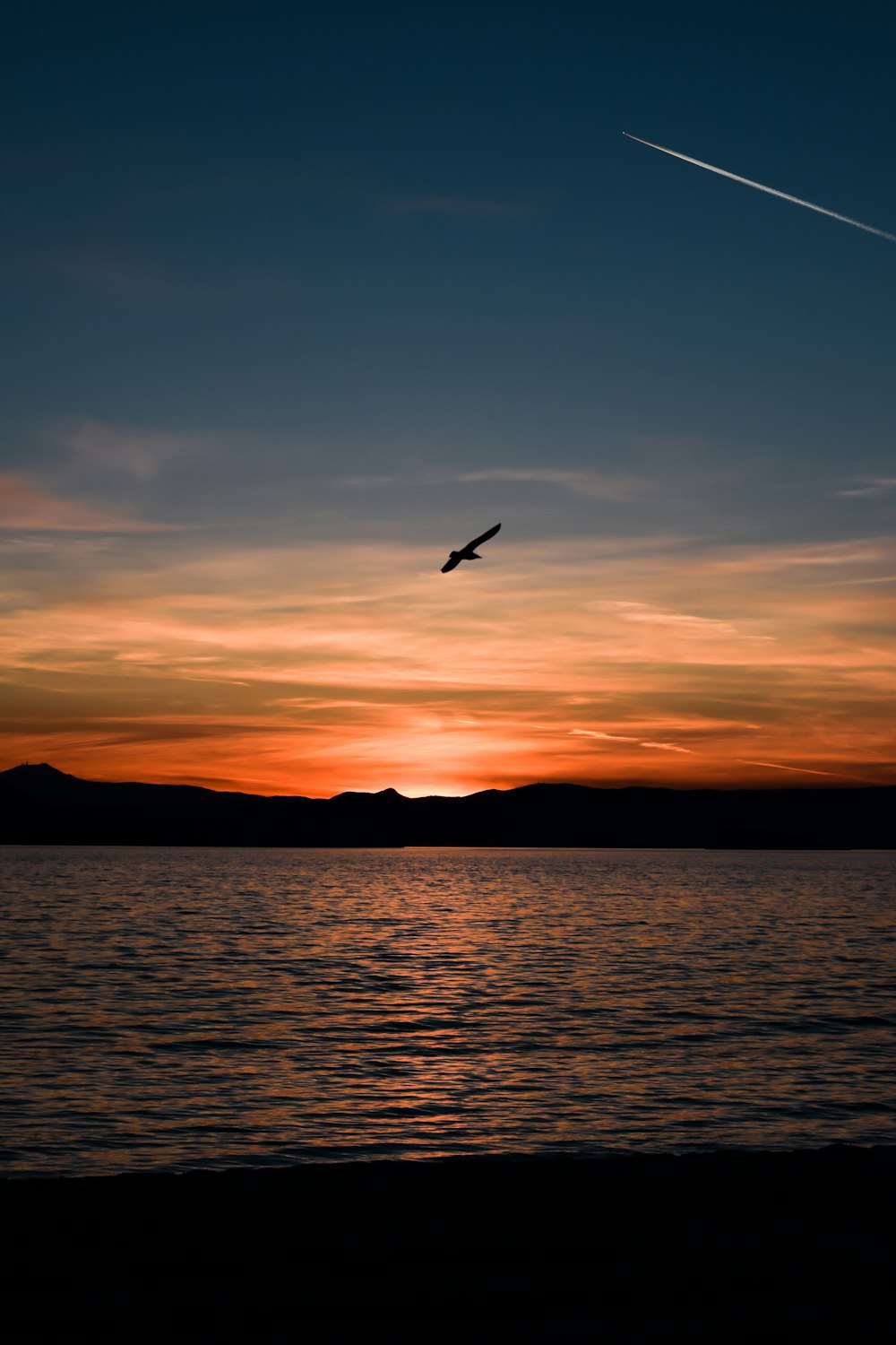 body of water during sunset