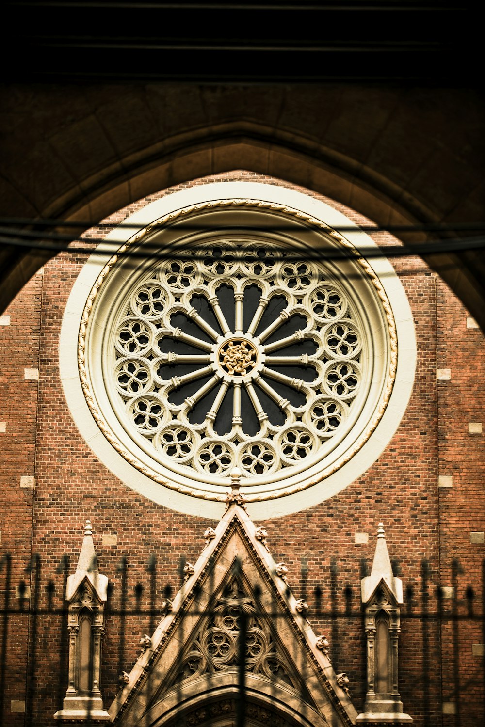 brown brick building with white metal door