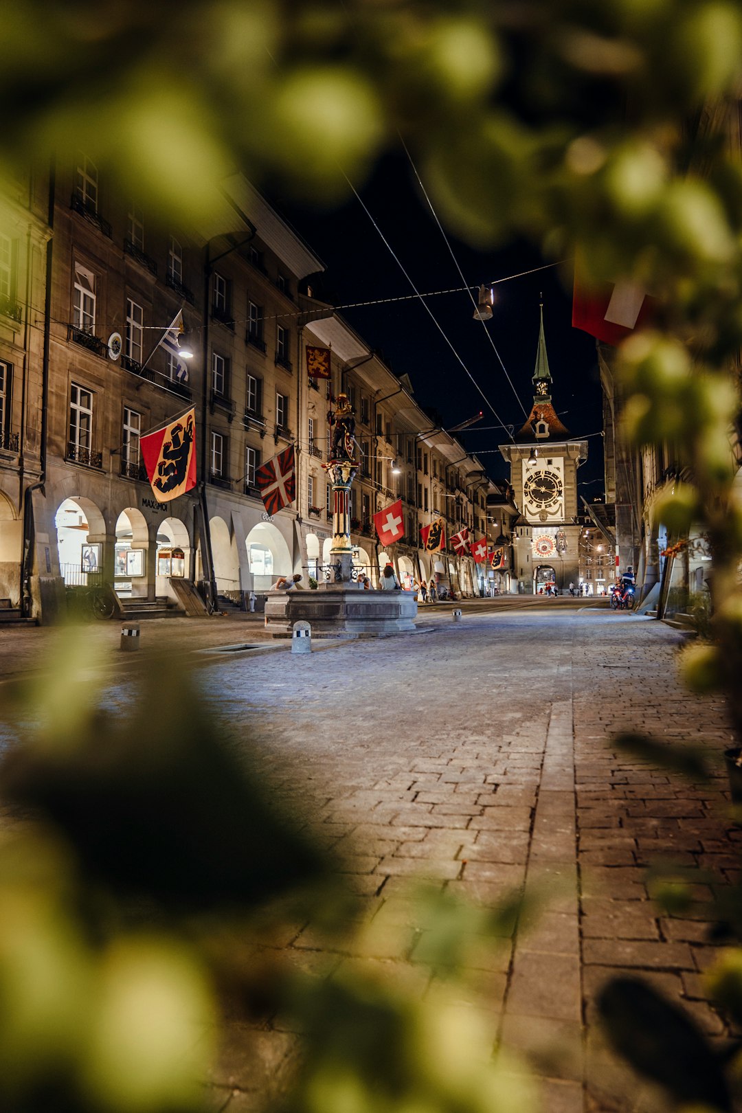 people walking on street during night time