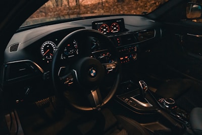 black bmw car steering wheel