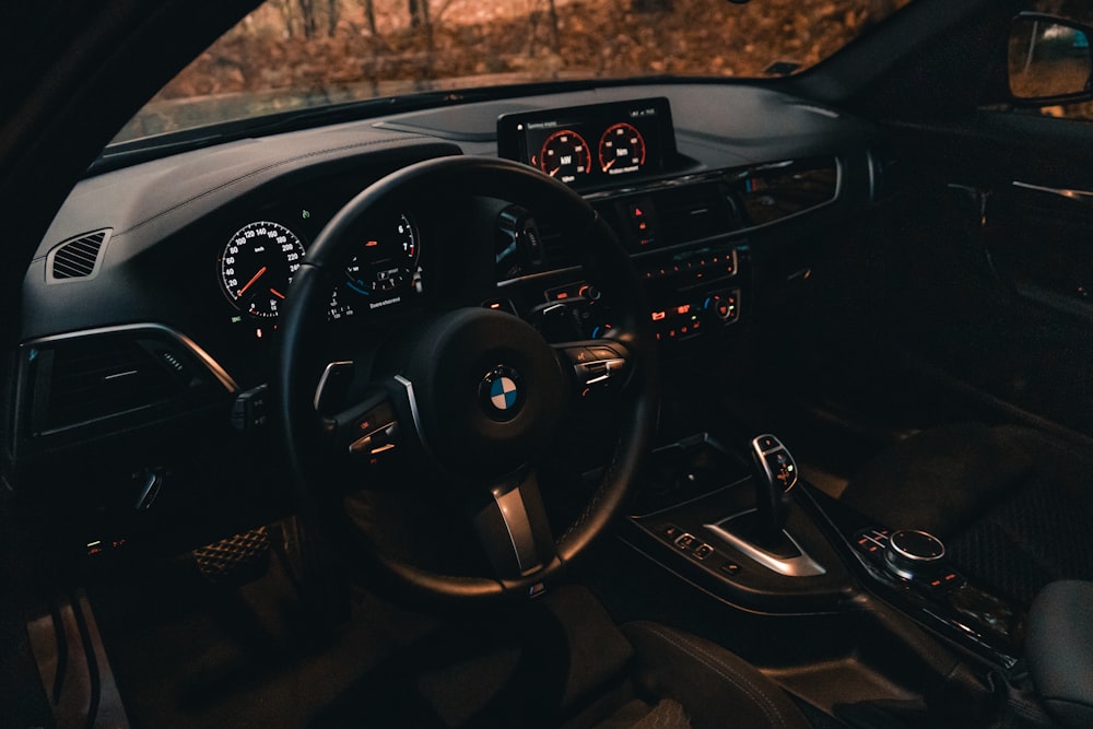 black bmw car steering wheel