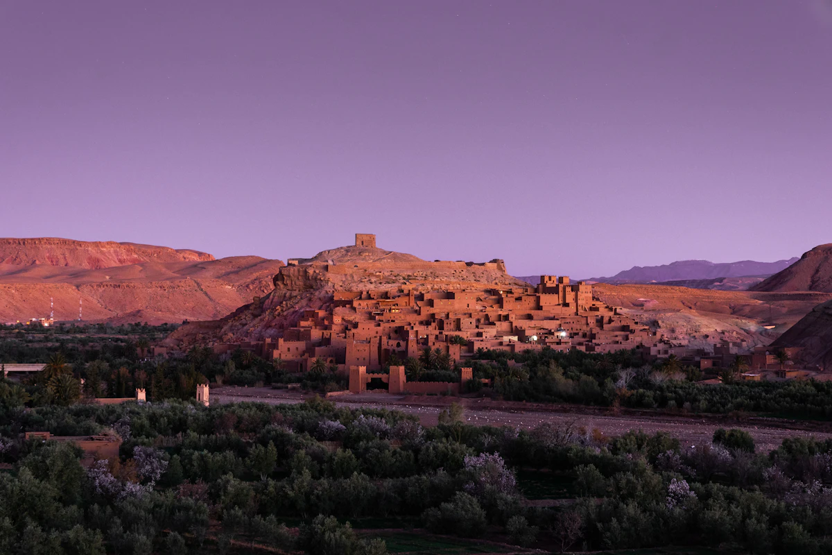 Green trees and brown mountains in the High Atlas, Morocco