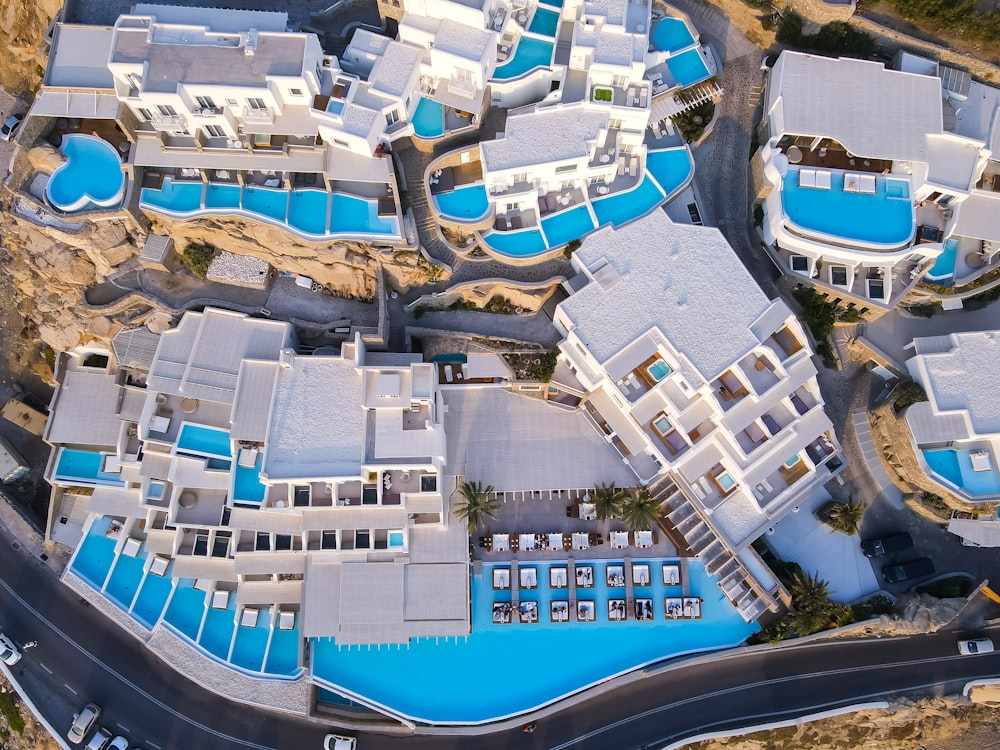 white and blue concrete building