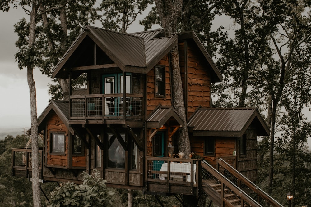 brown wooden house surrounded by trees during daytime