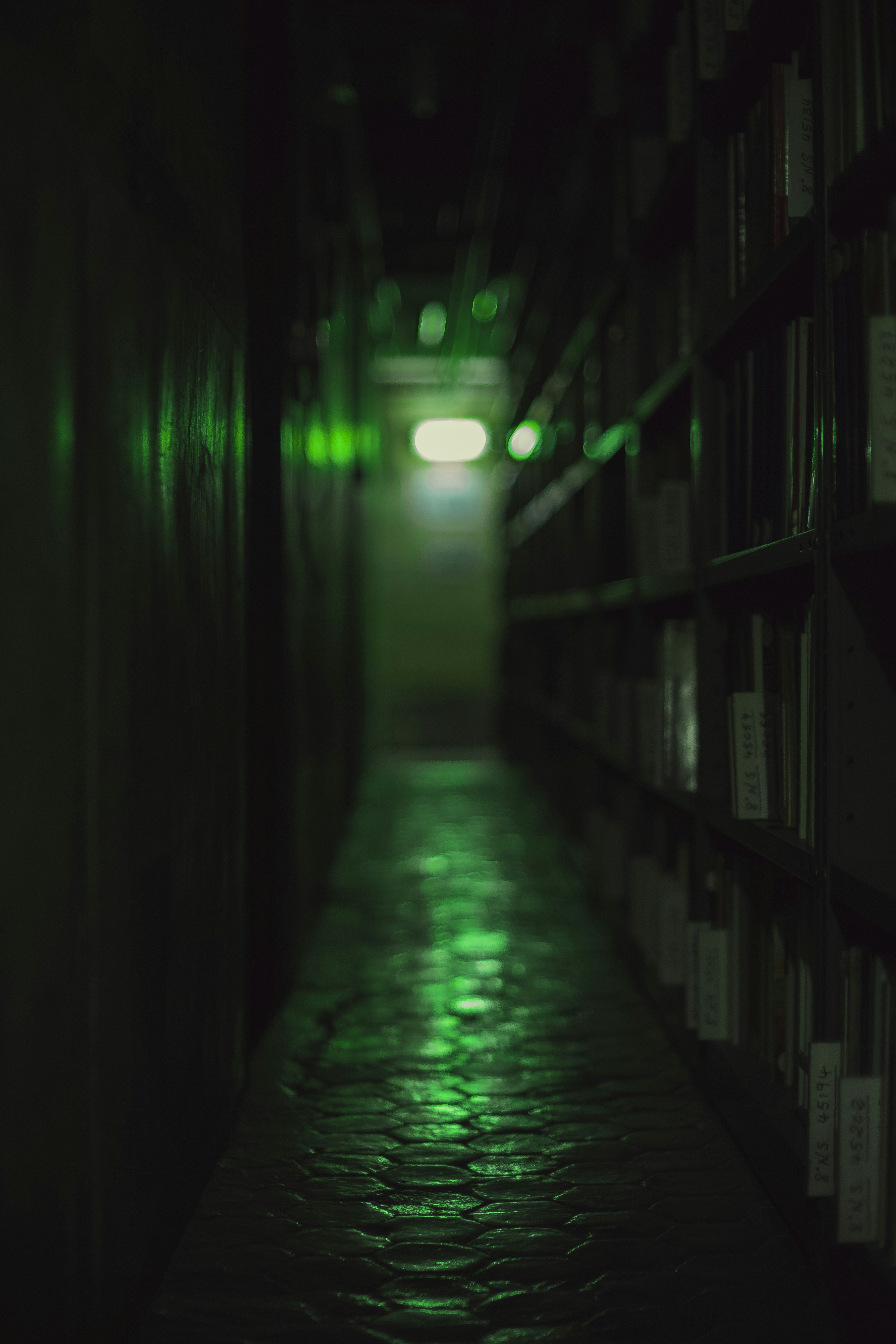 Grünes Licht in der Mitte des Flurs