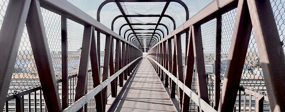 red and gray metal bridge