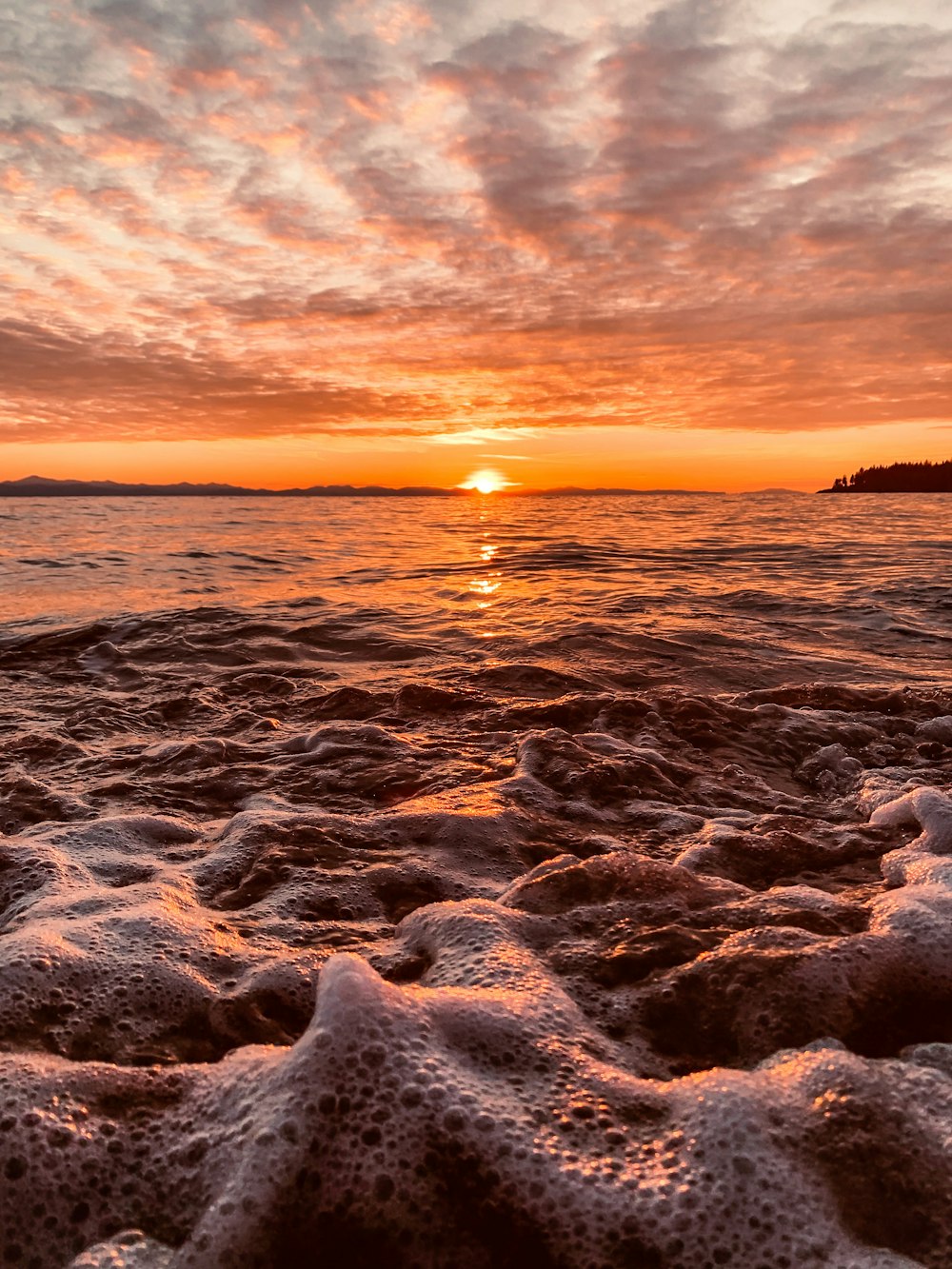 rocky shore during sunset under cloudy sky