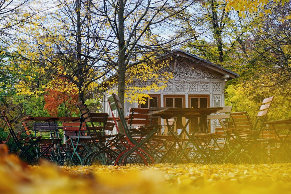 brown wooden house near green trees during daytime