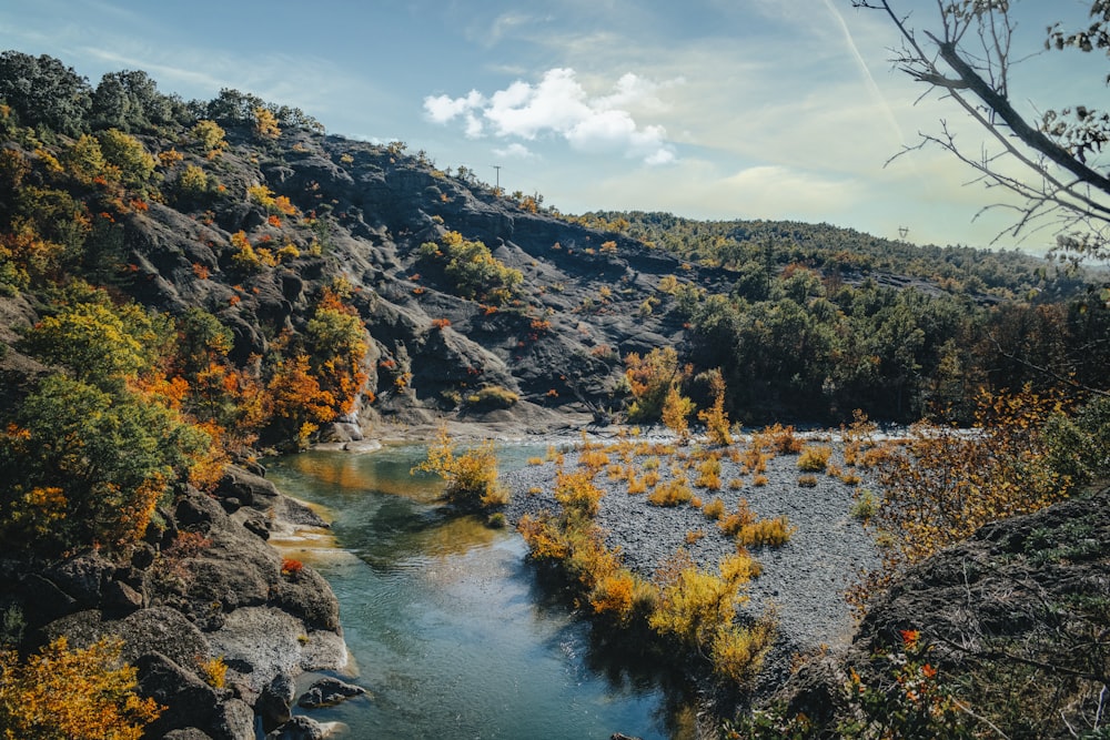 green and brown mountains beside river under blue sky during daytime