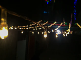 Beautiful strings of fairy lights illuminating a cozy Diwali home setting.