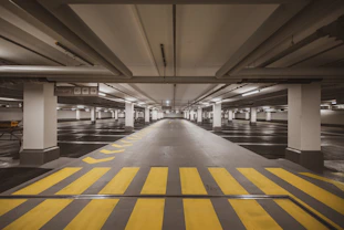 yellow and black stripe floor in parking garage in mobile al