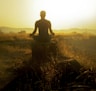 man in black shirt sitting on brown grass during daytime