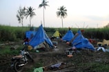 Volunteers setting up a medical camp in a rural village