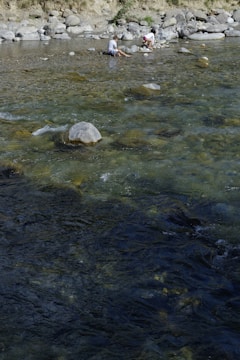 Children testing water quality in a local river