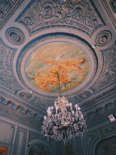 gold and white uplight chandelier
