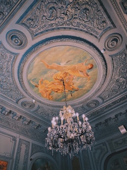 gold and white uplight chandelier
