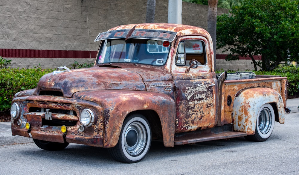 brown and white vintage car