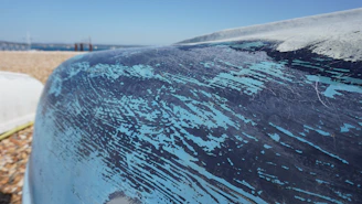 Close-up of a ship hull being coated with marine paint by a technician.