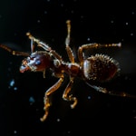 red ant in black background