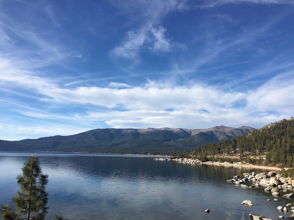 body of water near trees and mountains under blue sky during daytime