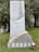 A monument made of stone with engraved text commemorating the memory of martyrs. The structure features an engraving of a rocky landscape with two hands reaching above stones. The monument is situated on a grassy area with trees in the background. A small arrangement of red and white flowers is present at the base.