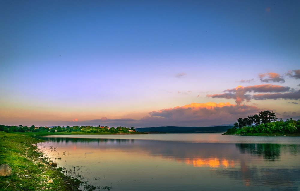 green trees beside lake under blue sky during daytime