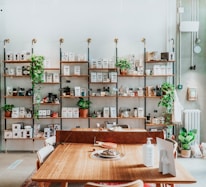 A cozy interior shot showcasing neatly arranged shelves filled with varied products.