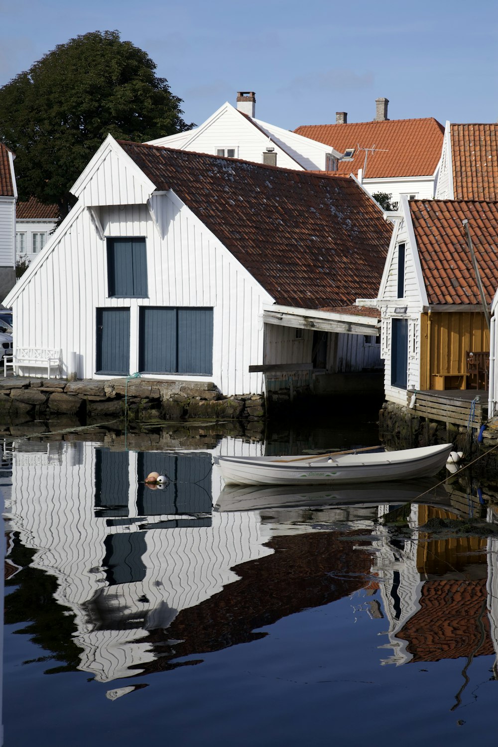 white and brown wooden house beside body of water during daytime
