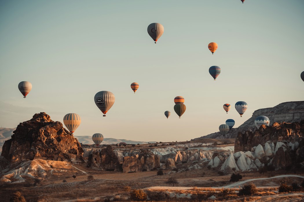 Warm-toned fairy chimneys and dramatic stone valleys in Cappadocia