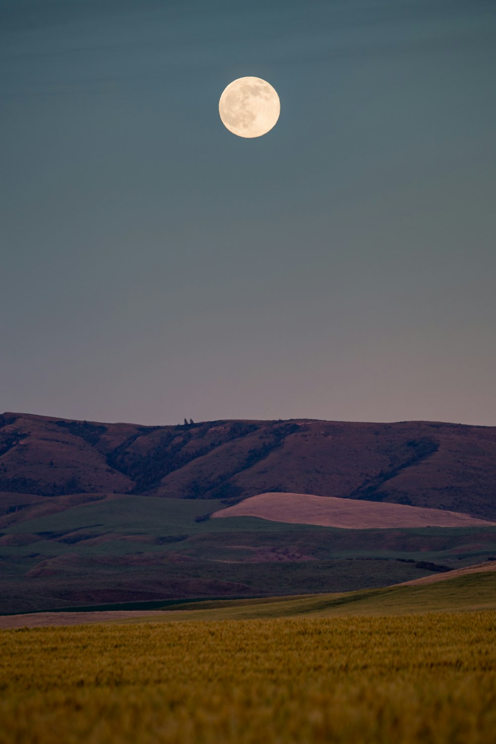 Luna llena sobre las montañas marrones