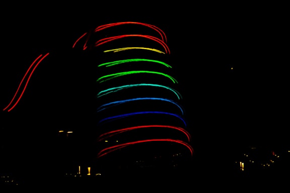 A sleek, neon-outlined holographic interface glowing against a dark background.