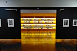 An artistic shot of vibrant digital product thumbnails displayed on a minimalist gallery wall.