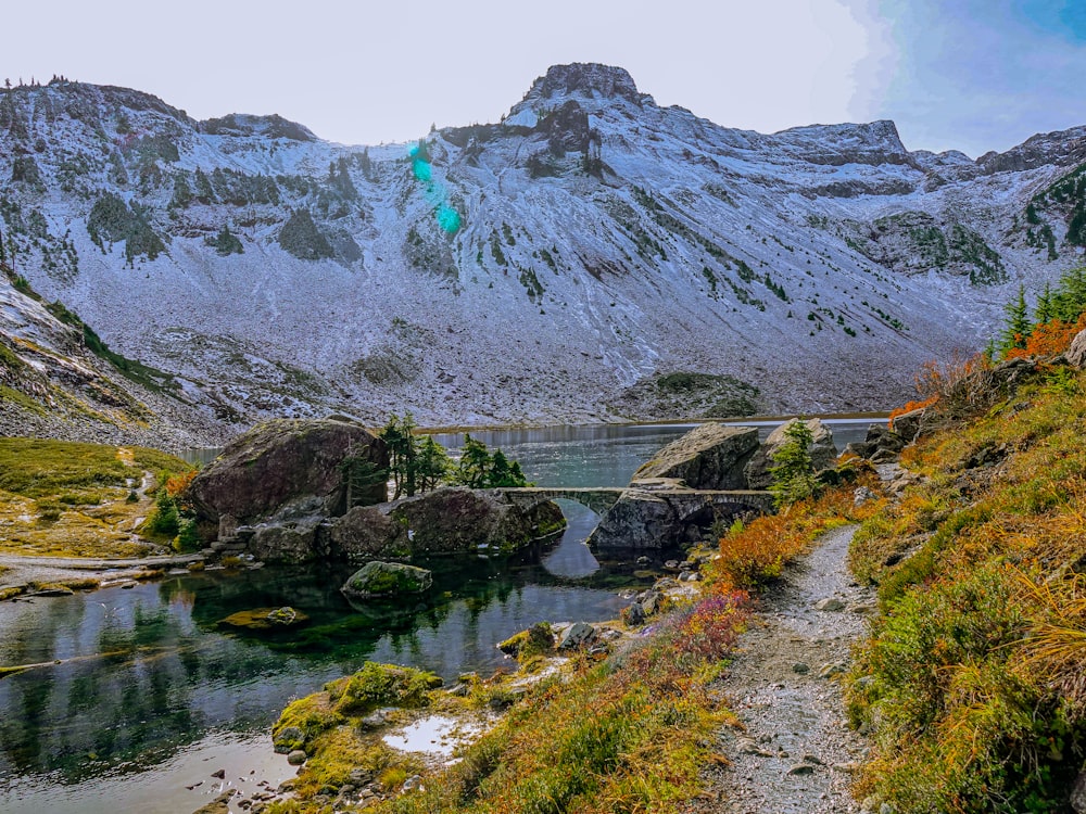 green and gray mountain near body of water during daytime