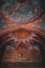 blue red and white floral textile