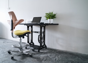 A stylish workspace with bespoke furniture made from upcycled materials.