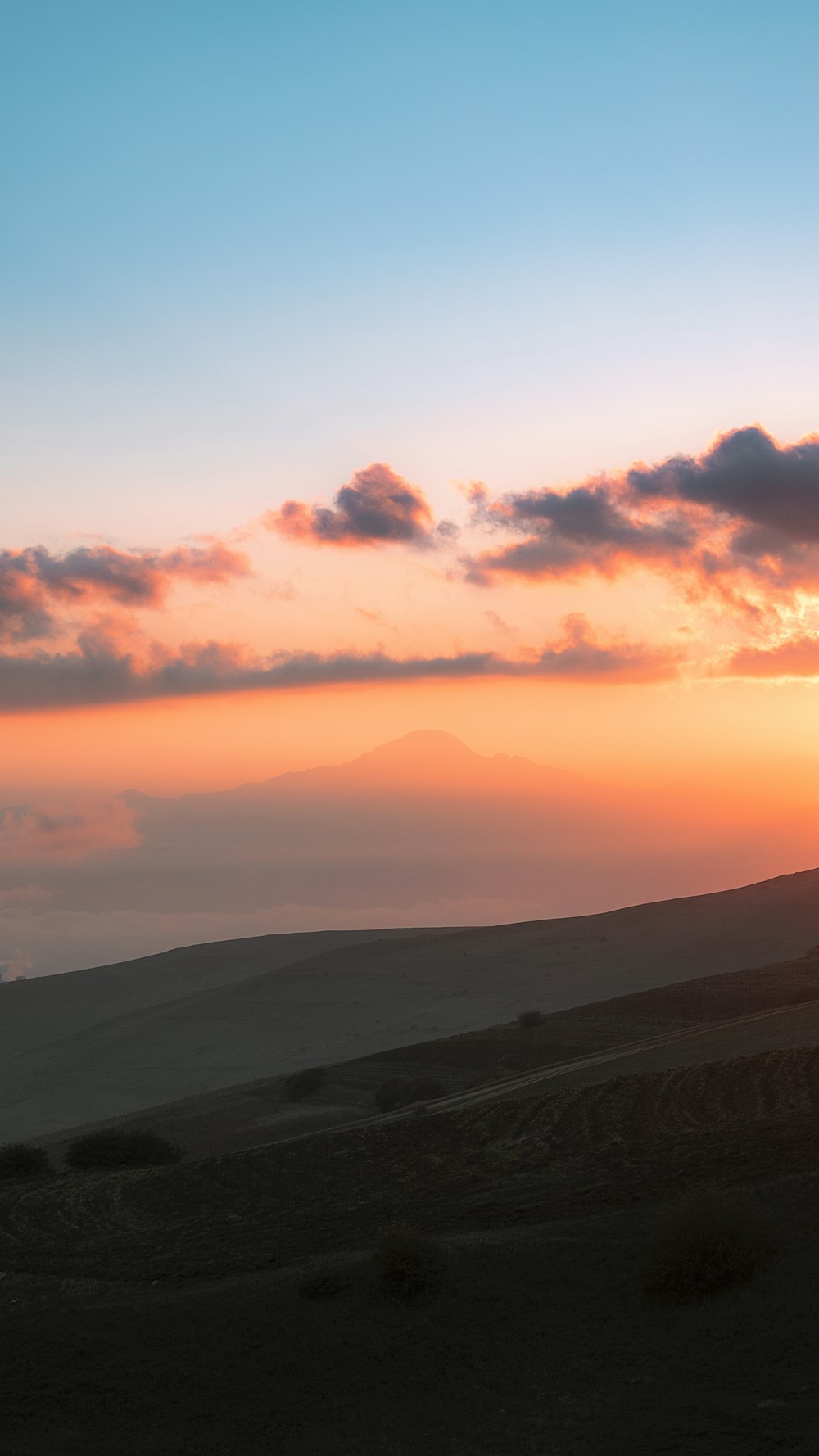 silhouette of mountains during sunset