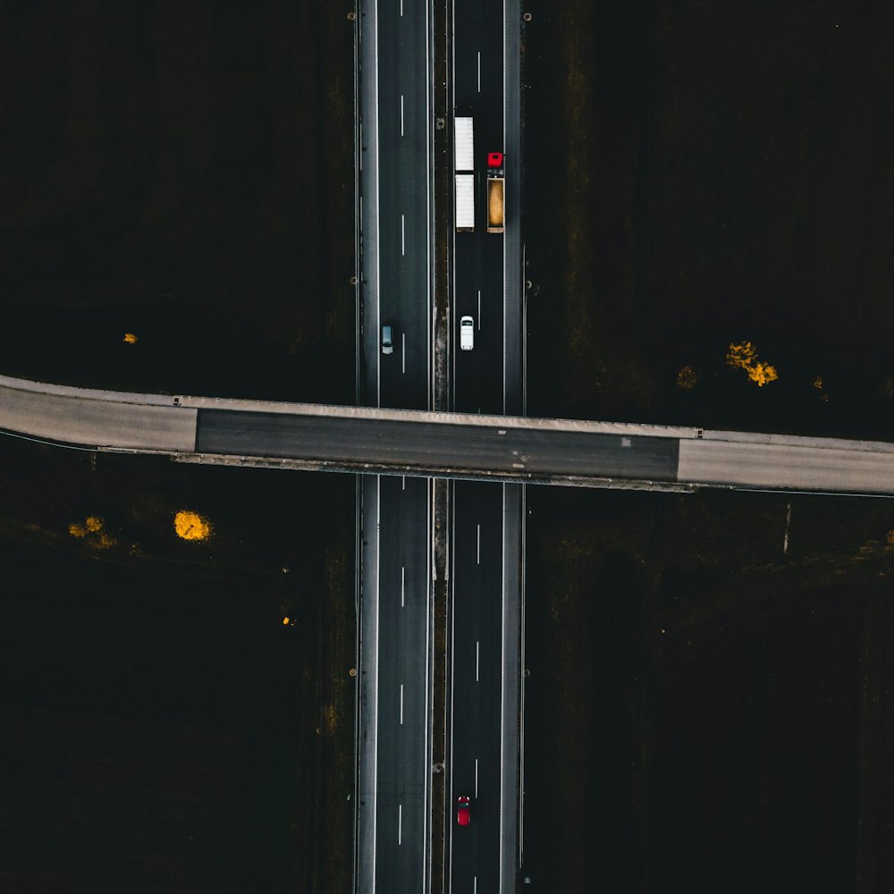 black and white road during night time