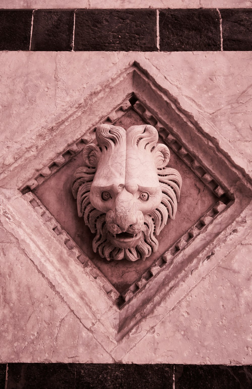 brown concrete lion head wall decor