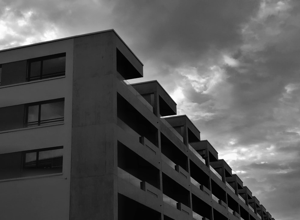 grayscale photo of concrete building