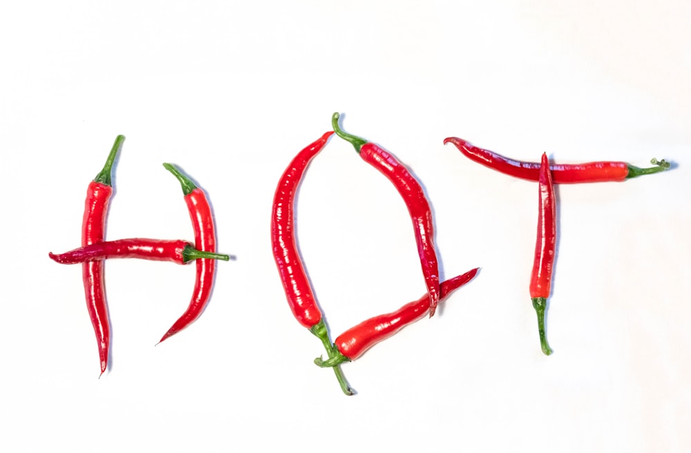 red chili peppers on white background