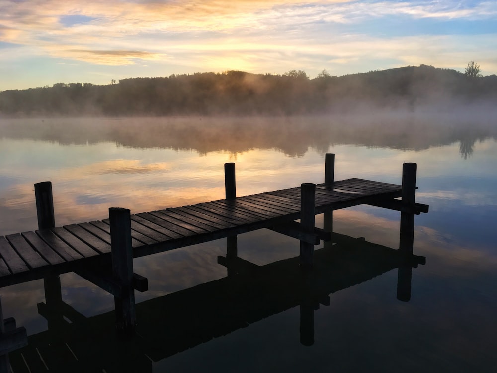 brown wooden dock on lake during daytime