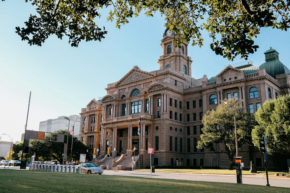 A county courthouse on a sunny afternoon