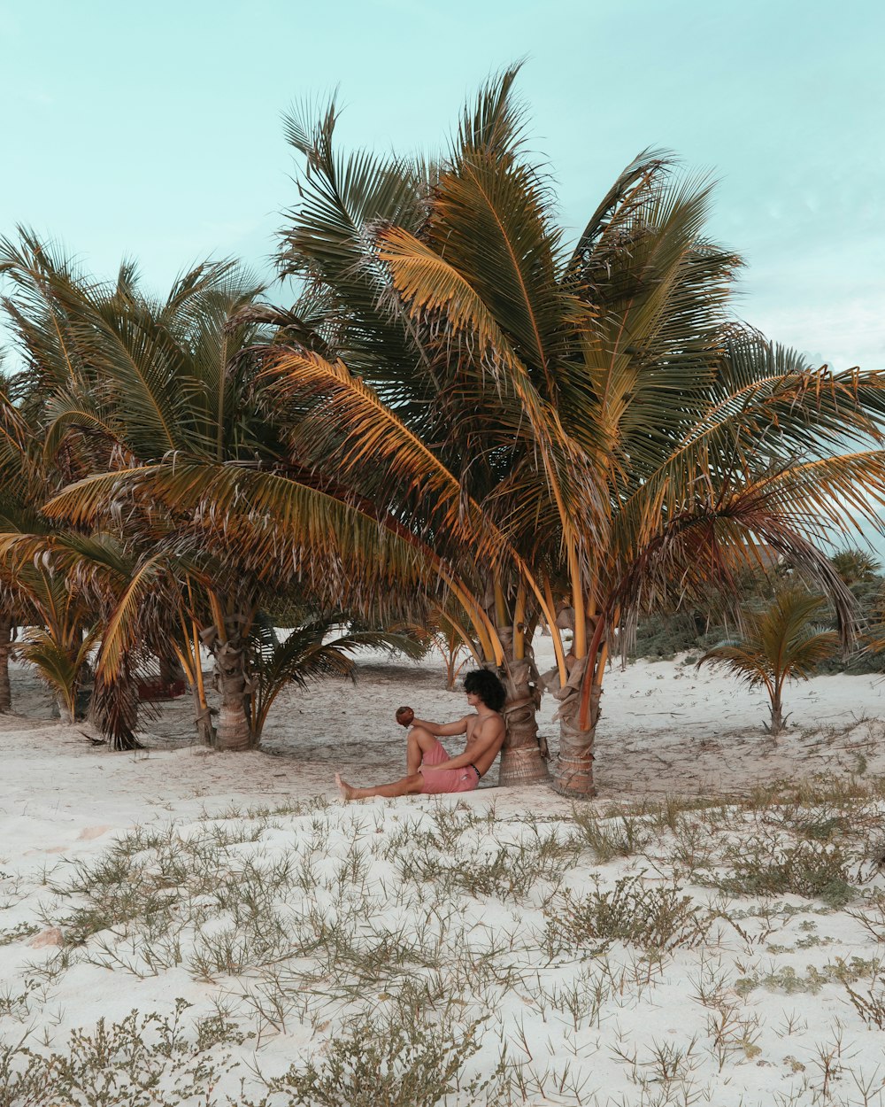 woman in pink bikini sitting on beach shore during daytime