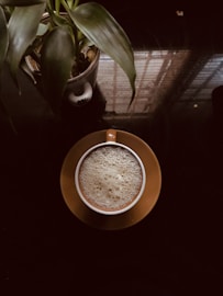 brown round plate on black table